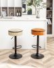 Round Storage Bar Stool Set of 2, Khaki Faux Leather Height Adjustable Barstool, 360¬∞Counter Height Swivel Stool