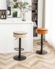 Round Storage Bar Stool Set of 2, Khaki Faux Leather Height Adjustable Barstool, 360¬∞Counter Height Swivel Stool