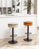 Round Storage Bar Stool Set of 2, Khaki Faux Leather Height Adjustable Barstool, 360¬∞Counter Height Swivel Stool